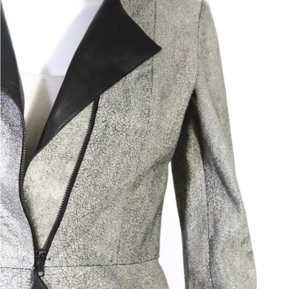 Unique Leather Jacket White / Black Asymmetrical. - image 7